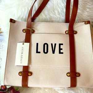 Antik Kraft Linen Canvas Vegan Leather Tote Bag